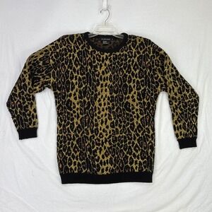 Vintage I B Diffusion Leopard Print Sweater Lambswool Blend Gold Black Copper L